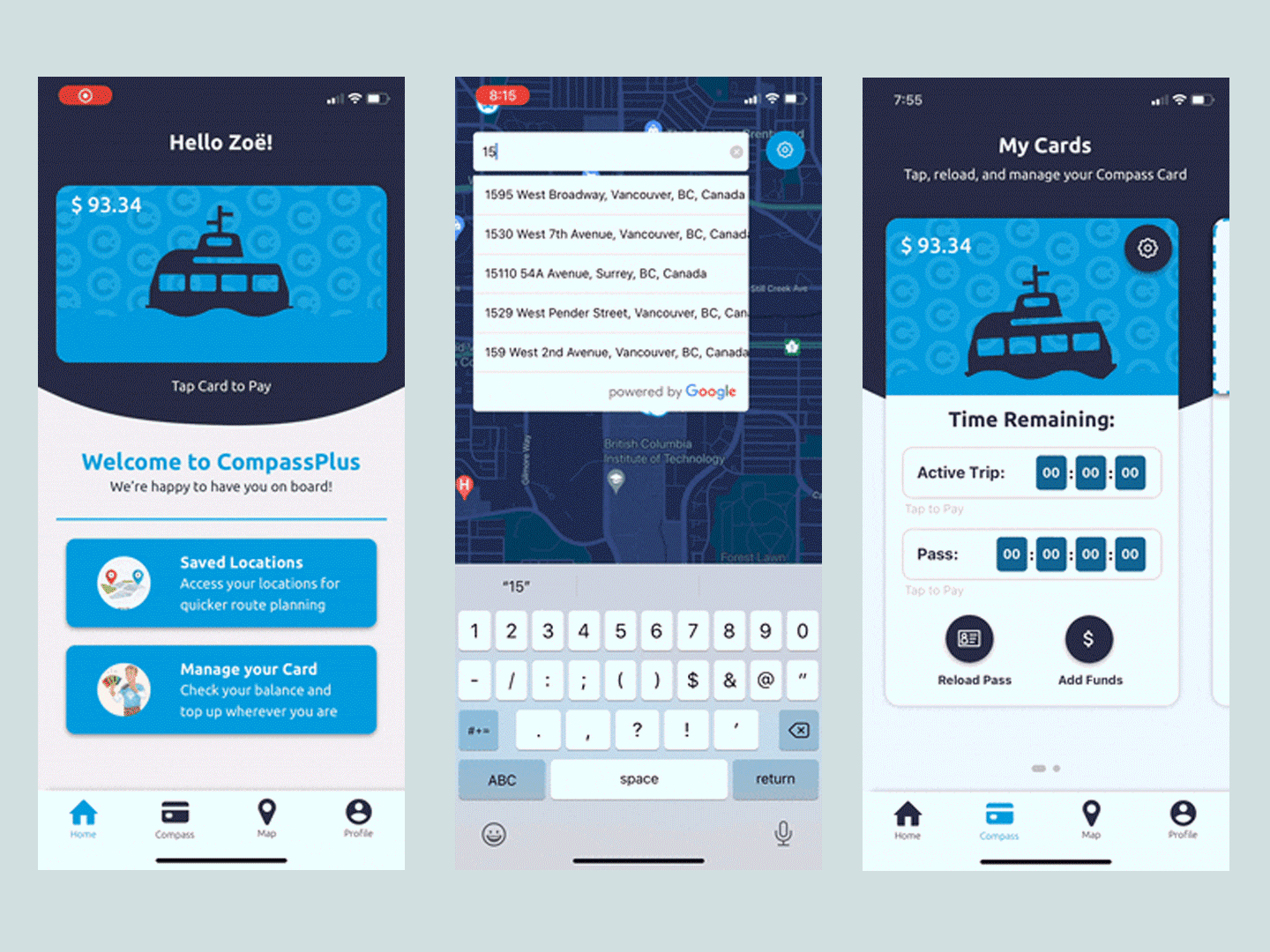 This is the final design and interactions of the CompassPlus app.